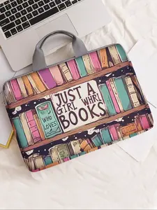Book Pattern Printed Notebook Bag, Soft Notebook Cover, Fits Laptop, Tablet, Zipper Storage Pouch, Casual Style, All Seasons, Laptop Bags