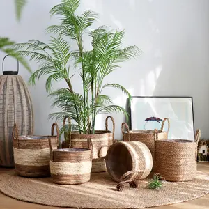 Nordic Rattan Woven Grass Flower Pot Plant Green Plant Floor Large Set Pot Woven Flower Basket High-end Light Luxury Home Decor Basket