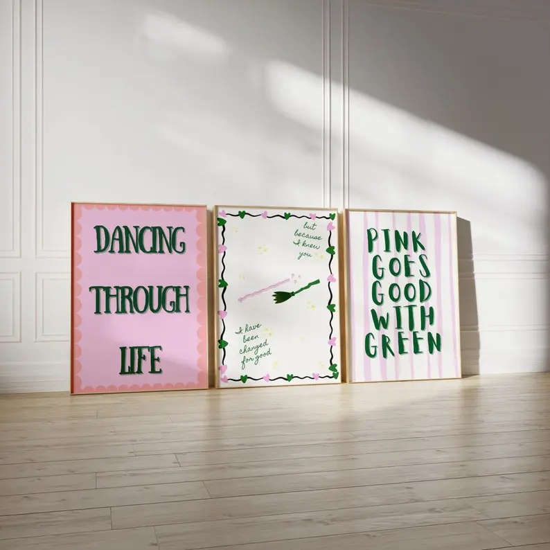 Wicked-Themed Wall Art | Set of 3 Elphaba and Glinda Quote Poster, No Frame
