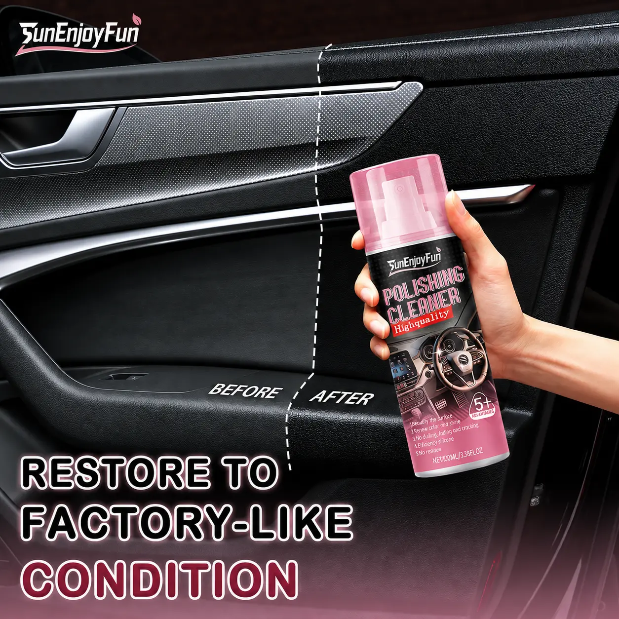 Car Waterless Spray Wax & Interior Care Cleaner (100ML/3.38FLOZ, 1PC) - Automotive Maintenance Solution for Plastic, Rubber, Leather Surfaces, Quick Detailer with Durable Glossy Protection