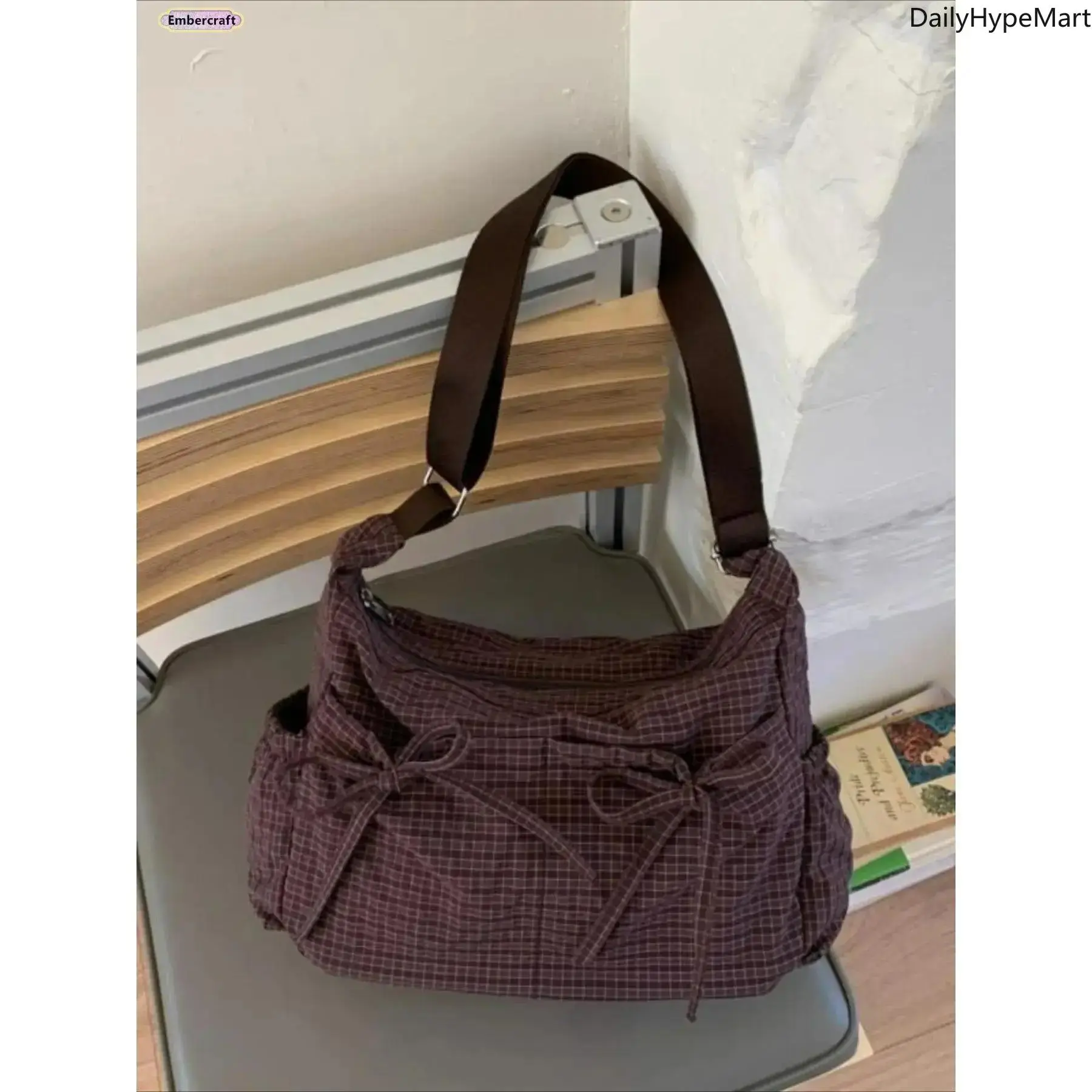 Women's Plaid Bow Crossbody Shoulder Bag - Lightweight Messenger Purse, Everyday Purse for Daily Use