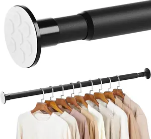 No Drilling Adjustable Closet Rod 27.5-82 Inches Heavy-duty Hanging Rod for Clothes, Suitable for Closet Wardrobes Bathroom Laundry RV Curtains, Black