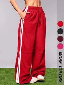 Side Stripe Drawstring Sports Pants, Casual Leisure Wear, Athleisure Style, Comfortable and Stylish, Perfect for Daily Activities, Trendy and Functional, Training Pants, Athletic Bottoms
