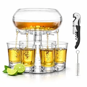Shot Glass Dispenser and Holder Adjustable with 6 Acrylic Cups Bottle Opener and Cleaning Brush for Easy Serving Cocktails Practical Party Set Convenience