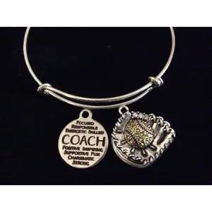 Softball Coach Gift Adjustable Charm Bracelet Silver Crystal Mitt Softball Expandable Bangle Bracelet Sports Team Gift