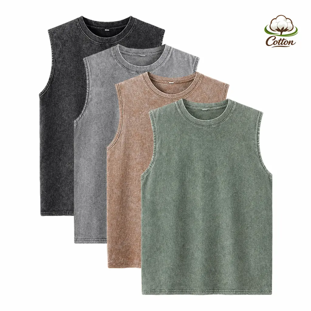 Men’s Plus-Size 4-Piece Classic Crew Neck Tshirt Set, Heavyweight Cotton, Stone-Washed Distressed Finish, Relaxed Drop-Shoulder, Reinforced Ribbed Trim, Retro Streetwear, Black+Gray+Green+Brown, Suitable for Fitness, American High-Street Basic