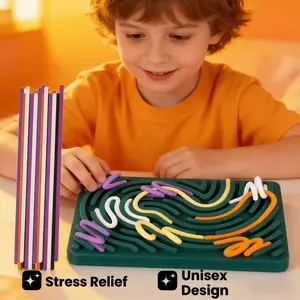 Sensory Activity Board Silicone Stress Toy Set, Includes 20 Strings, Board, Mesh Bag, Portable Travel Bag, Fun Family Toy Fidget Relief, Sensory Bundle, Sensory Grippie Set