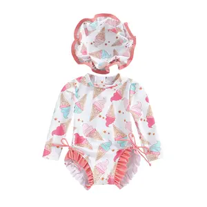 Toddler Baby Girl Bikini Swimsuit Checkerboard Print Swimwear Long Sleeve Rash Guard Zipper Bowknot Summer Beach Bathing Suit UPF 50+ #Springtok
