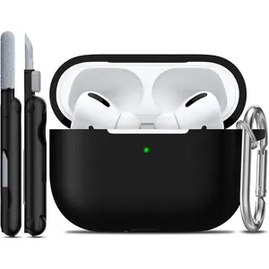 for AirPods Pro 2nd/1st Generation Case with Cleaner Kit,Soft Silicone Protective Case Cover for Apple AirPod Pro 2/1 for Women Men,AirPods Pro Case Accessories with Keychain,Black