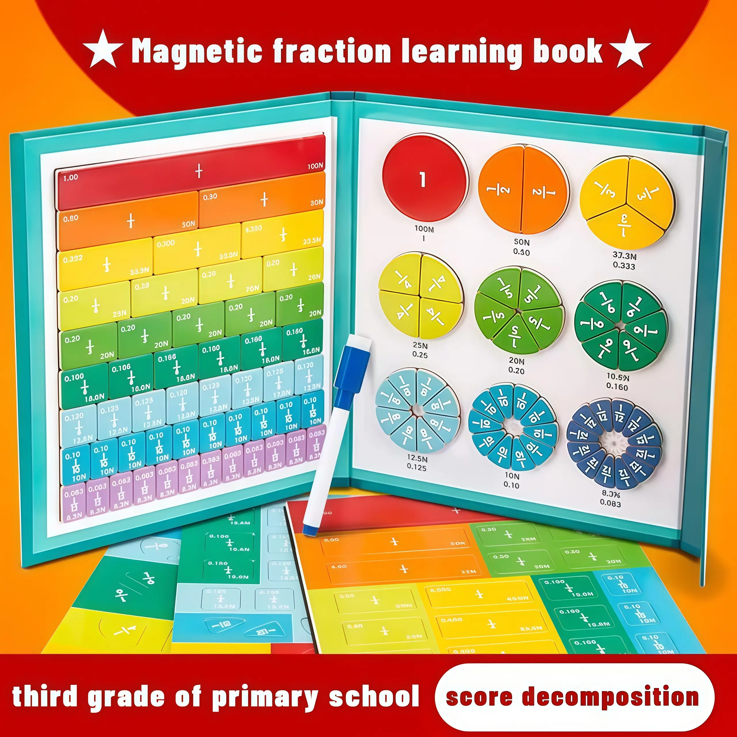 Magnetic Fraction Educational Puzzle Set Fraction Tiles & Circles Math Manipulatives Montessori Learning Toys for Elementary Kids Christmas Birthday Black Friday Cyber Monday Gift