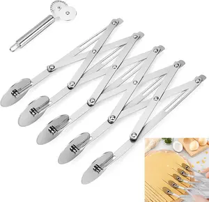 5 Wheel Pastry Cutter, Stainless Steel Pizza Slicer, Expandable Dough Cutter, Multi-Round Pastry Knife, Baking Cutter Roller Cookie Ravioli Cutter Wheel Divider