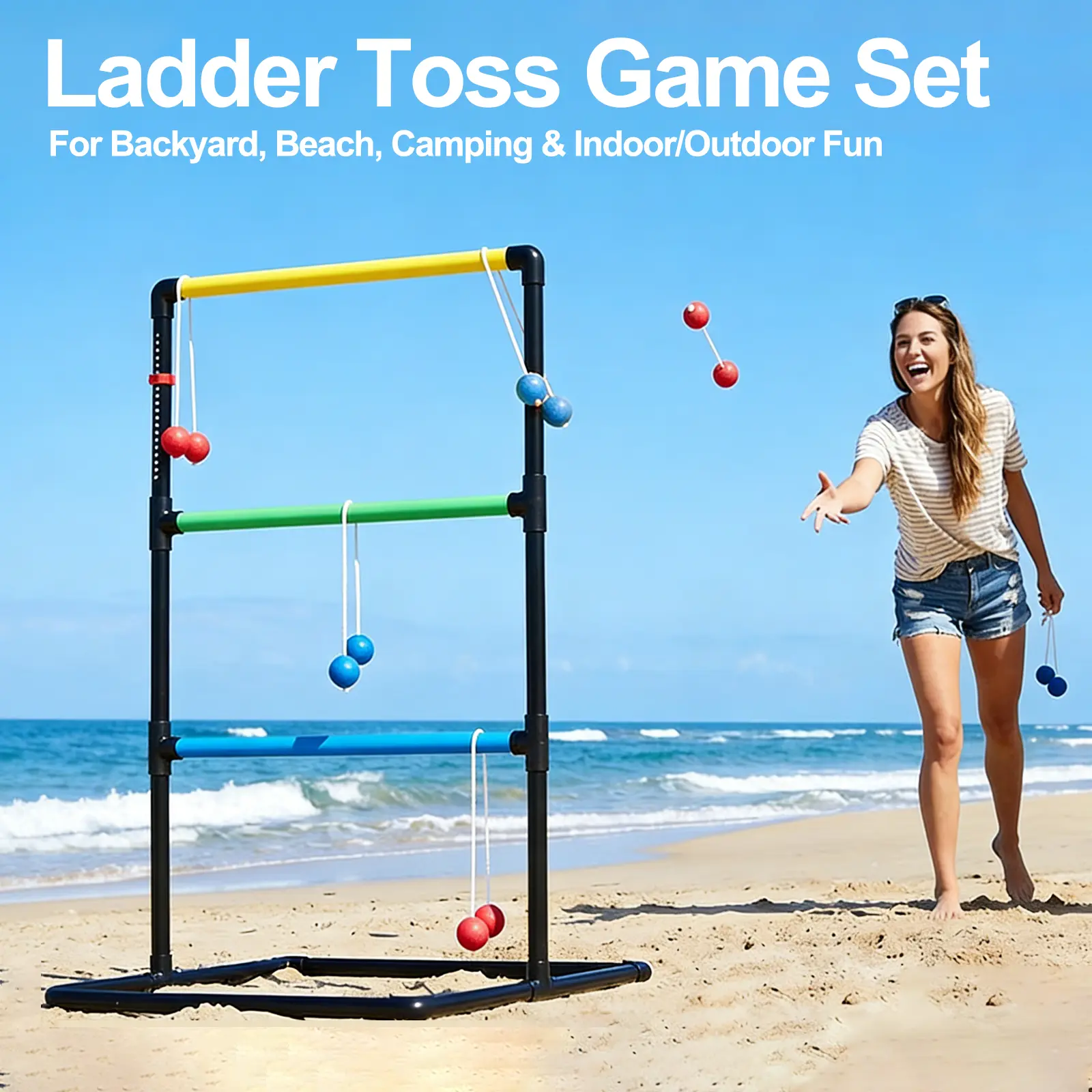 Sweetcrispy Ladder Toss Game, Ladderball Golf Set with Tossing Balls, Ladder Ball Games for Outdoor Lawn, Yard & Backyard for Family, Adults & Kids, Complete with 6 Bolas, Score Trackers & Carry Bag