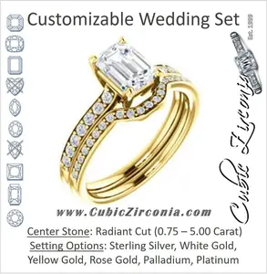 CZ Wedding Set, featuring The Monikama engagement ring (Customizable Radiant Cut Thin Band Design with Round Accents)