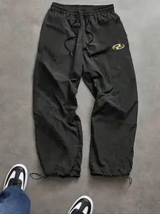 Men's Fashion Letter Print Casual Sports Pants, Nylon Track Pants, Nylon Fabric, Lightweight Breathable, Drawstring Waist, Adjustable Elastic Hem, Daily Wear