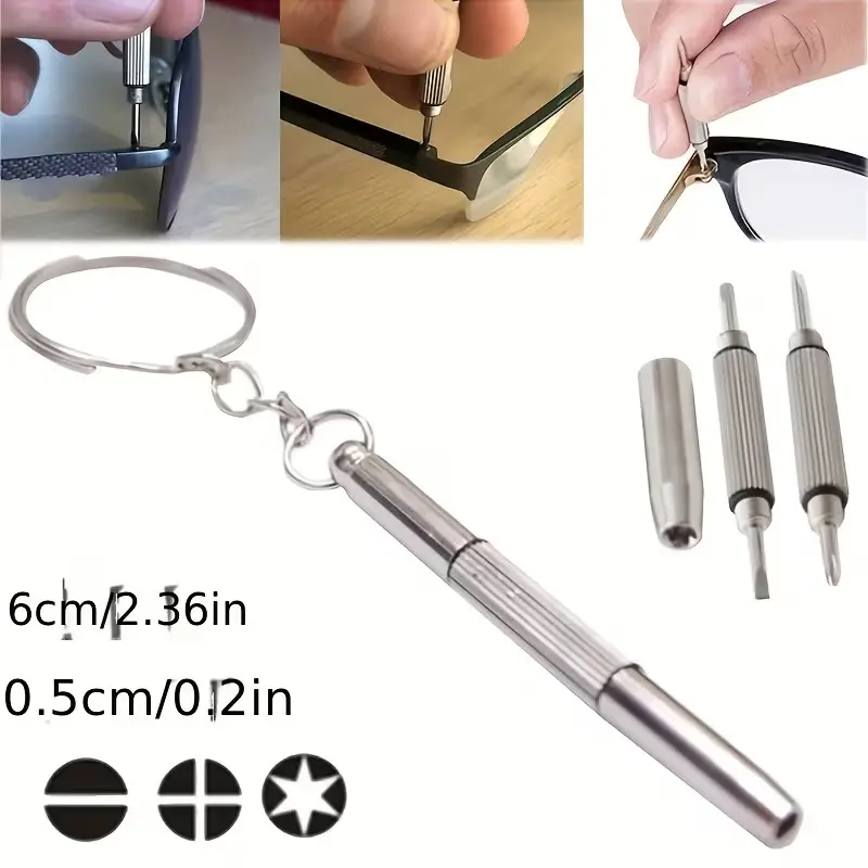 2-Piece Multifunctional Portable Tri-Tool Set, Screwdriver, Hand Tools, Ideal for Eyewear Repair & Maintenance, Durable Design, Compact Size