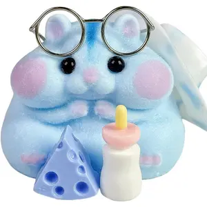 Handmade Taba Squishy Hamster, Cute Squishy Hamster Fidget, Realistic Hamster, Soft Silicone Mochi Furry, Stress Relief Gift for Adults &, Sensory Anxiety Plushie (Blue)