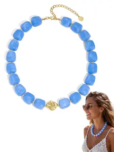 Women's Colorful Chunky Chain Necklace, Multicolor Large Bead Necklace, Fashion Bold Beaded Necklace, Classic Statement Necklace, Summer Vacation Style Necklace Jewelry