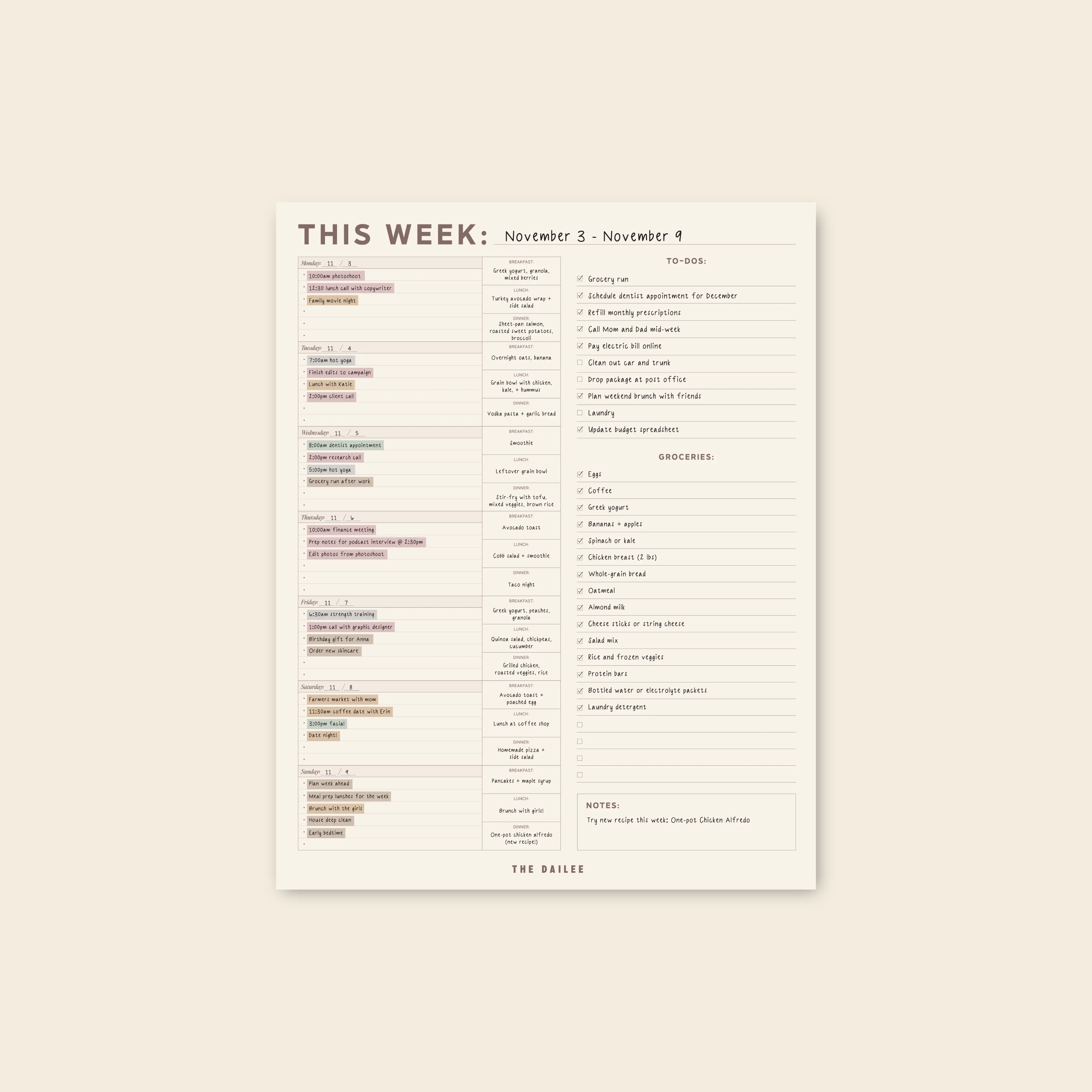 Weekly Fridge Calendar
