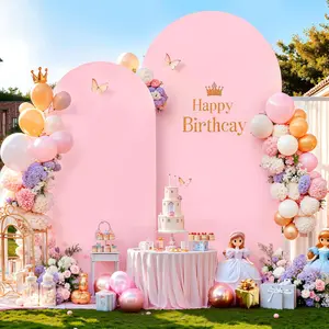 Pink Arch Backdrop Cover 7.2FT 6FT Spandex Arch Covers Stretchy Backdrop Set of 2, Double-Layer Wrinkle Free Wedding Arch Stand Cover Party Backdrop Curtains for  Shower Birthday Party Decoration