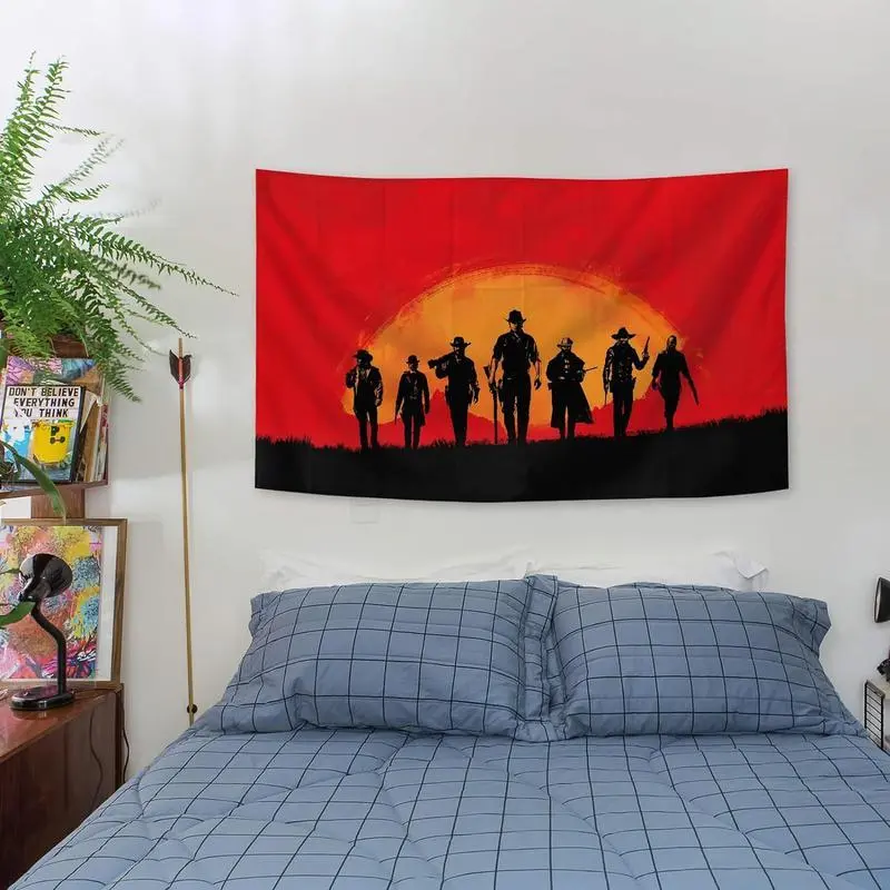 Red Dead 2 Game Parties Tapestry 60x40in Horizontal Cotton Linen Print Wall Art for College Dorm Room Decor Outdoor Gift