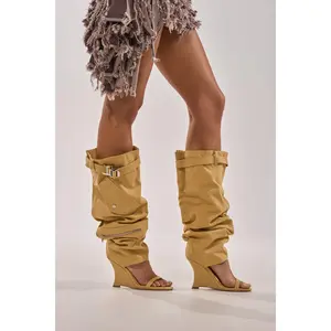 AZALEA WANG ANOUK KHAKI SPORT WEDGE BOOT