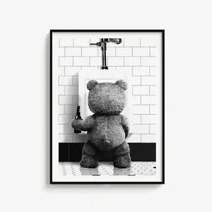 Ted Movie poster, Funny Poster Art, Bathroom  Art, Black and White.Suitable for  art decoration in home living rooms, bedrooms and offices. No Frame wall