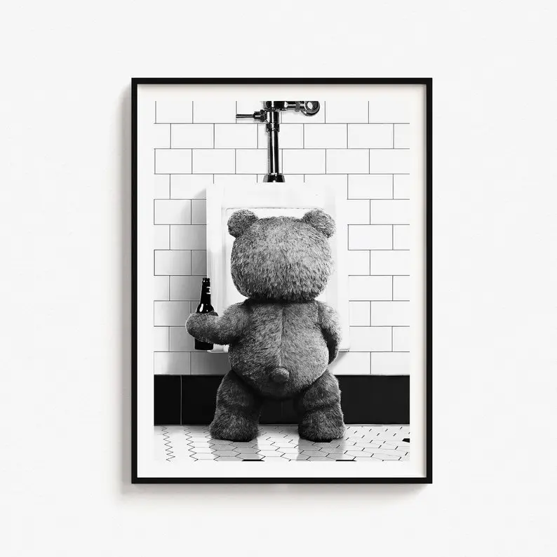 Ted Movie Theme Unframed Poster - High-DPI Waterproof Black and White Artistic Photo, Unique Wall Decor for Funny Bathroom, Living Room, Office, Living Room Decor