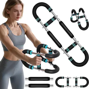 Upper Body Muscle Builder Suitable for All Fitness Levels, Portable Chest Clip Trainer with Elastic Spring, 60-100lb Adjustable Power Twister Bar, Home & Gym Dual-Use Training Device