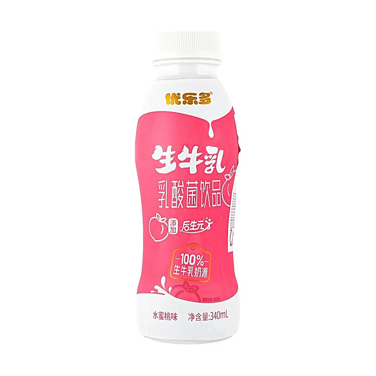 YLD Peach Flavored Fermented Milk Drink with 100% Fresh Milk & Postbiotics, 340ml