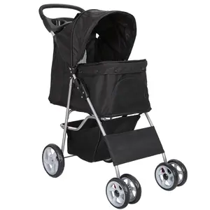 SUPERDEAL 4 Wheel Dog Stroller Portable Pet Stroller - Black