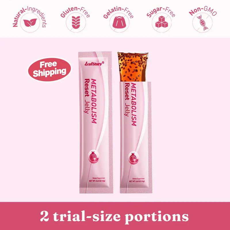 LeafStory Metabolism Reset Jelly (2 Sticks): Pomegranate Flavor, Support Metabolism & Energy, Support Digestion & Gut Health, Sugar-Free, Skin Elasticity, Hair & Nails, Gluten-Free, Non-GMO, Gelatin-Free