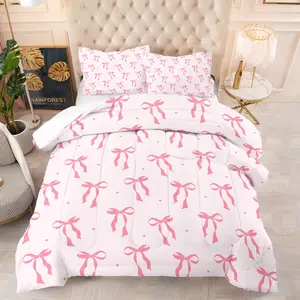 Butterfly Bow Patterned Decorative Bedding Set, Including 1 Comforter And 1 Or 2 Pillowcases Without Pillow Inserts, Bedroom Decor Gift