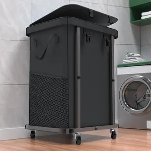 40 Gal(150L) High Large Laundry Basket with Wheels, Rolling Laundry Hamper, Laundry Cart with Frame and Removable Bag, Suitable for Laundry Room (Black, 150L)