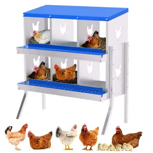 Chicken Nesting Boxes 6 Holes Galvanized Steel Rustproof Egg Laying Box with Egg Collection Systems&legs, Hen Eggs Laying Box, Ventilated/Easy to Install, for Chicken House/Duck House/Hen,Blue