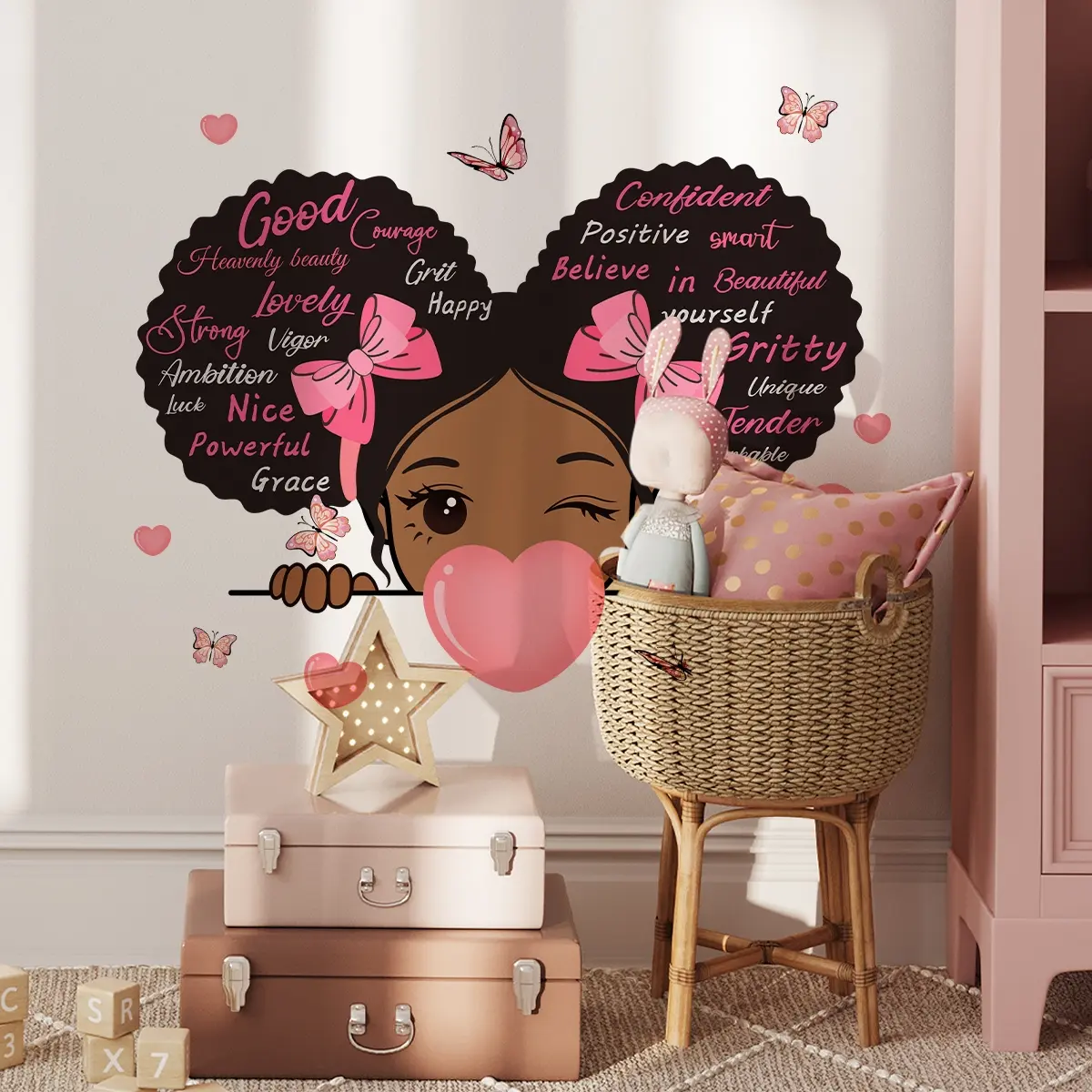 A set of two English butterfly atmosphere wall stickers for girls, suitable for bedroom and living room background walls, home decoration stickers, self-adhesive, Butterfly Wall Decals, Decorative Wall Sticker, Wall Decal, Sticker Decorations, M16081-YJ