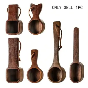 Wooden Coffee Spoon Walnut Long & Short Handle, Multifunctional Measuring Spoon for Coffee Beans, Powder Seasoning, Tea Spoon, Kitchenware, Utensils, Kitchen Gadgets, Food Measuring Tool, 1pc
