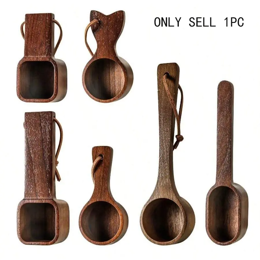 Wooden Coffee Spoon Walnut Long & Short Handle, Multifunctional Measuring Spoon for Coffee Beans, Powder Seasoning, Tea Spoon, Kitchenware, Utensils, Kitchen Gadgets, Food Measuring Tool, 1pc