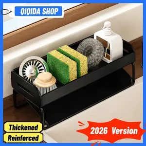 2026 Upgraded Version Kitchen Sink Corner Sponge Drain Rack  Sink Caddy ultitunctional Durable Cleaning Tool Organizer Storage RackDish Soap Dishdoth Brushes Holder for Kitchen & Bathroom