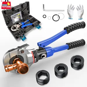 Hydraulic Crimping Tool, 360° Rotate Copper Press Tool，Hydraulic Crimping Tool  with 1/2",3/4" and 1", Plumbing Crimping Tool with One-click Open, Press Tool for Copper Pipe, Narrow Space and Tee Fitting, Hydraulically Driven