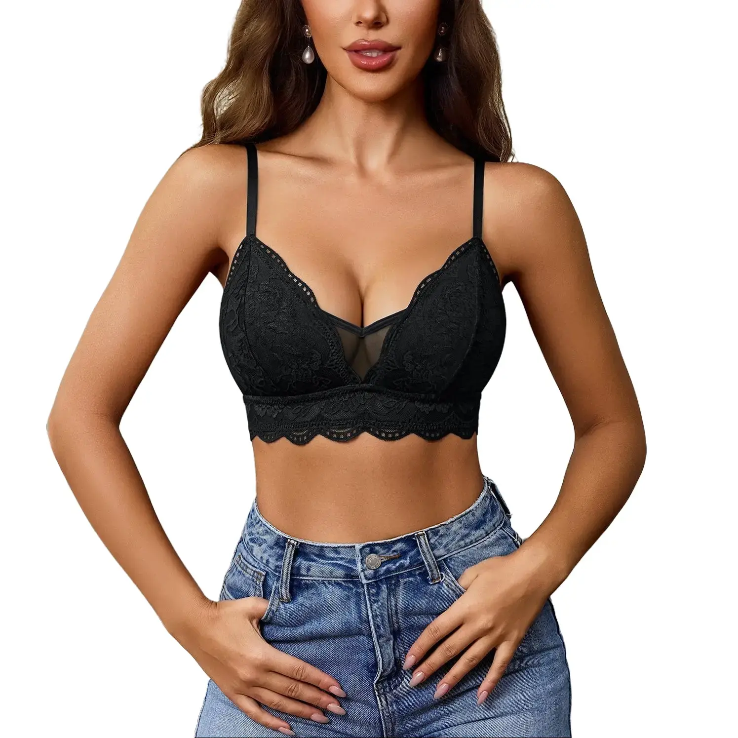 Avidlove Lace Bras for Women V Neck Wireless Bra Non Padded Mesh Bralettes Sexy Comfy Lingerie