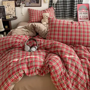 4pcs Bedding Set, Soft Comfortable Breathable, Vintage Striped Series Washed Fuzzy Bedding Set, Cozy and Stylish Bedroom Essentials