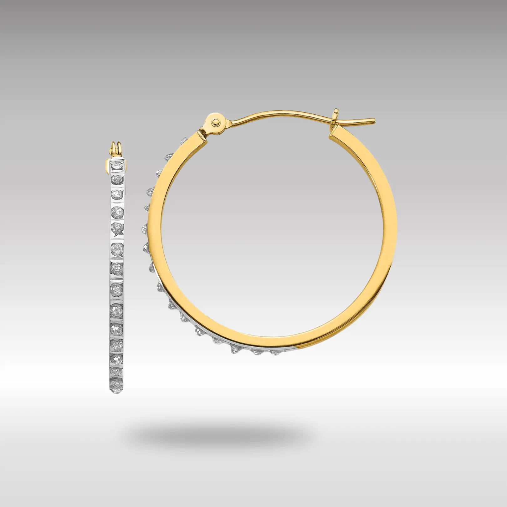 14K Gold Diamond Fascination Round Hinged Hoop Earrings - Model DF149