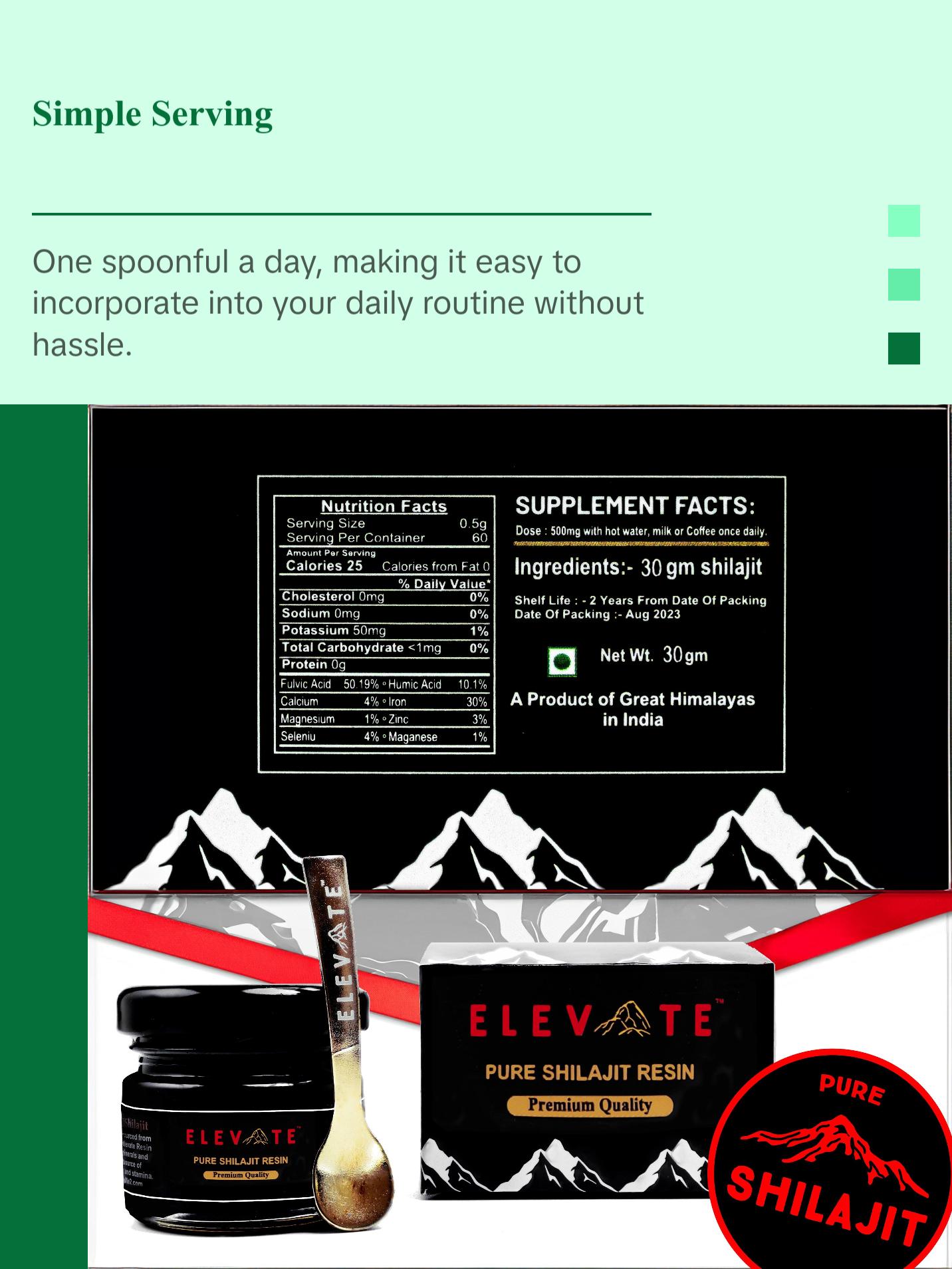 Elevate Welcome Kit, Pure Shilajit Resin Supplement Healthcare Edible Fitness Dietary Vitamin