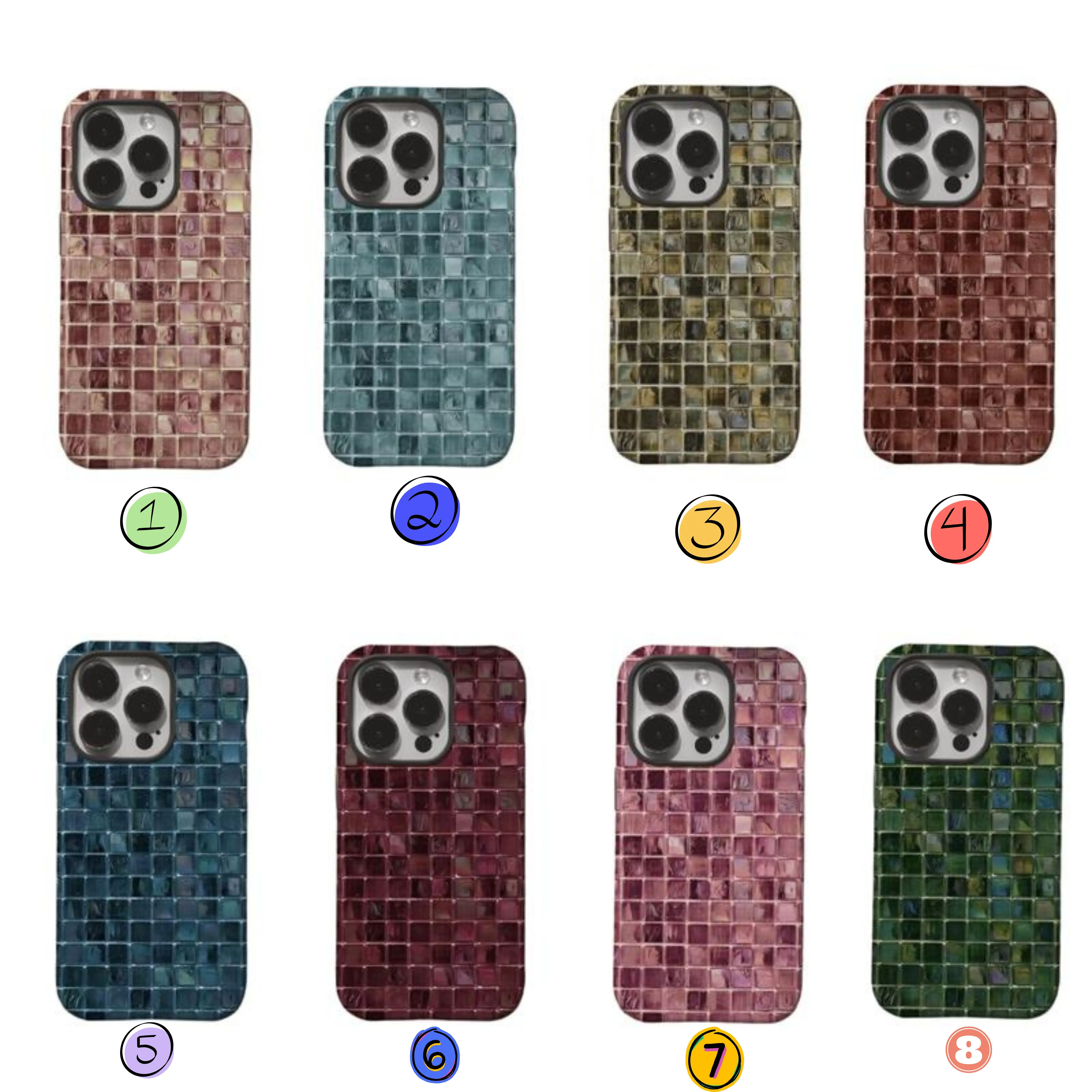[IP 16 & IP 17 NEW] Glass Mosaic Tiles Faux Stained Glass Collection Printed Tough Phone Case for iPhone 17 16 15 14 13 12 11
