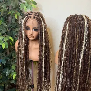 Full lace Faux locs made with fiber synthetic lace with synthetic boho braids in 32 inches. Medium: Cap size :21.5 – 22.5”