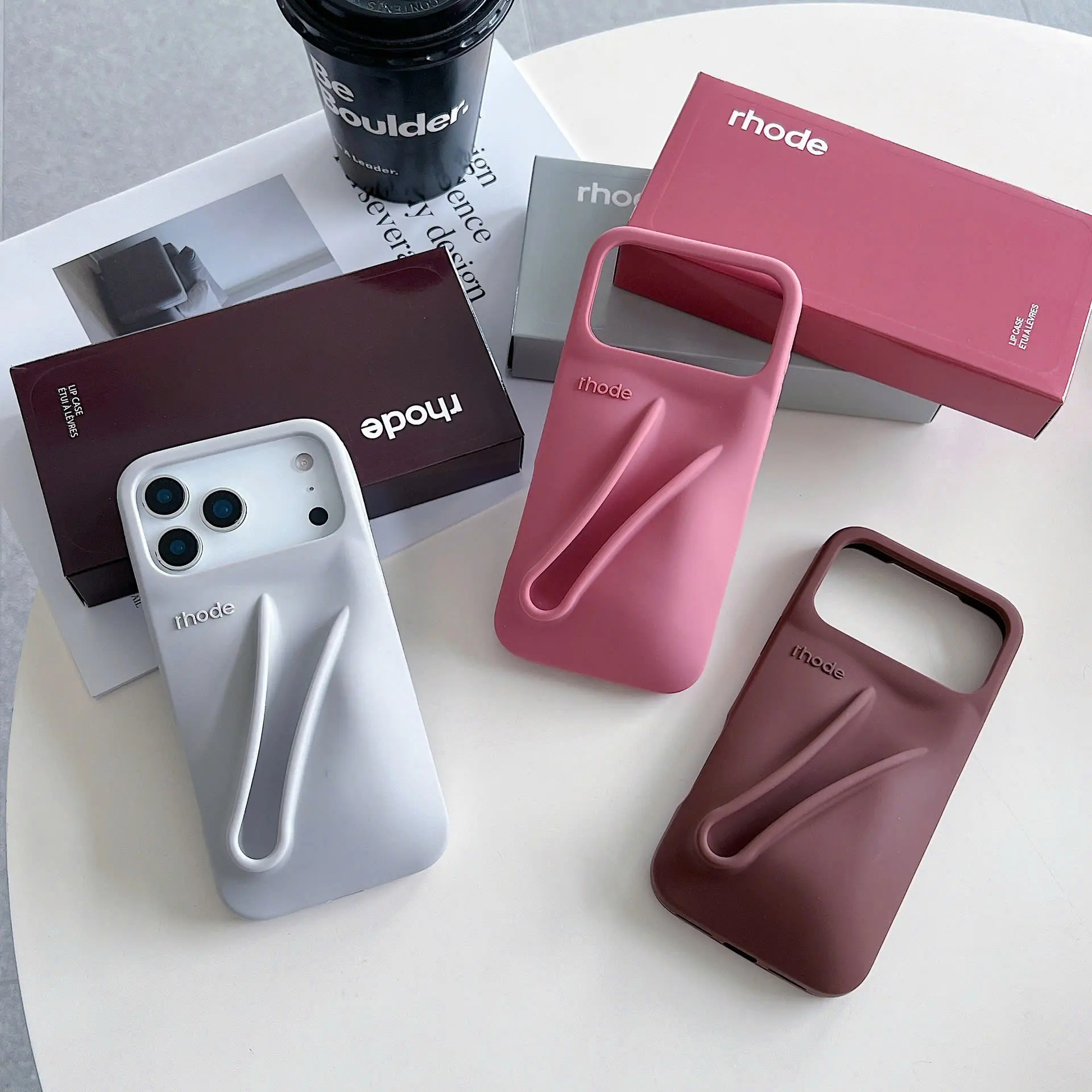 RHODE Travel Makeup Phone Case for iPhone 11 12 13 14 15 16 17 Pro Max, Shockproof Silicone Protective Cover with Lip Gloss Holder