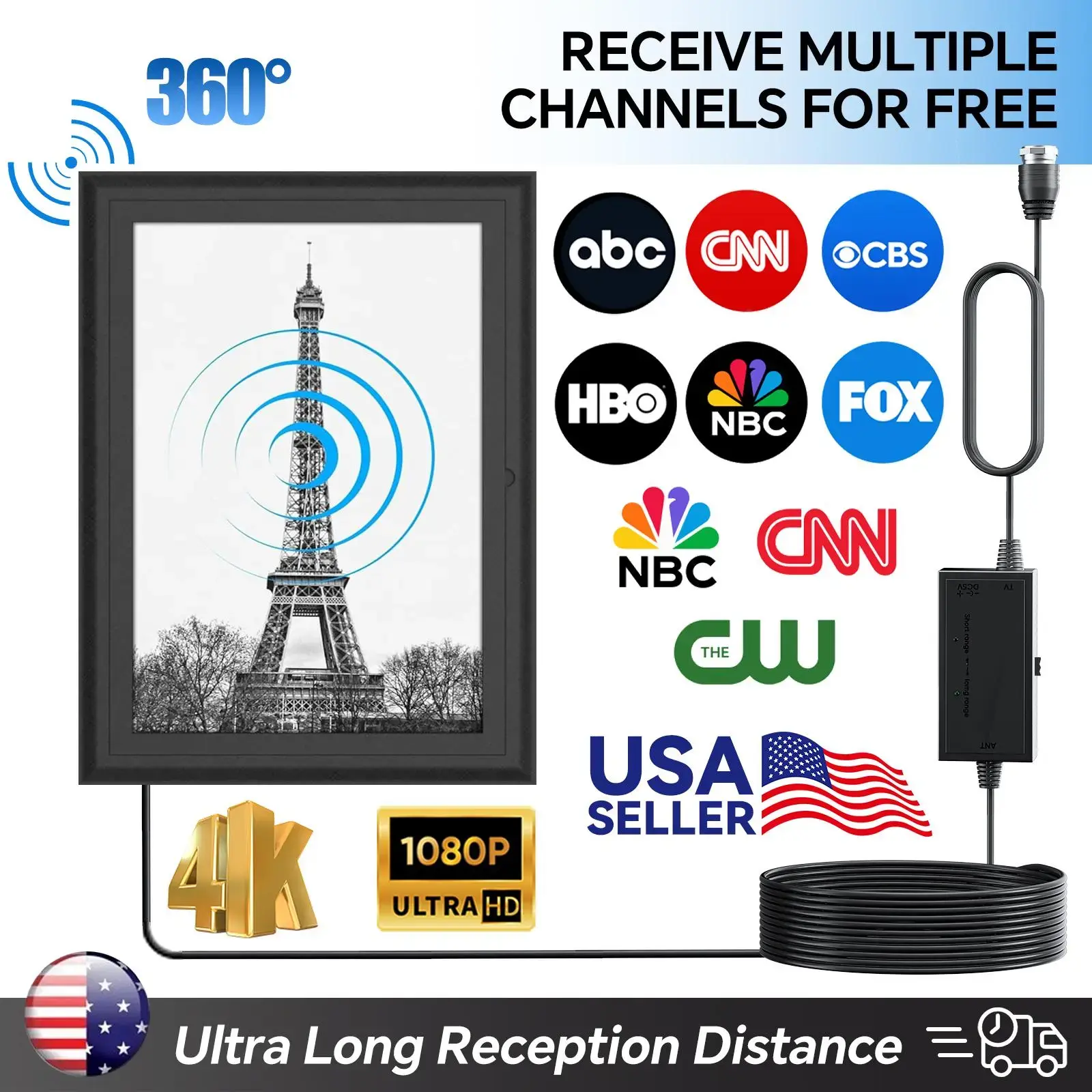 Indoor Digital HDTV Antenna, 12' Coaxial Cable, Superior Reception Range & Signal Reliability, Supports 4K Smart TVs, OTA Broadcast & NextGen TV, Easy Install Antenna with Signal Booster, Picture Frame Design TV Antenna for Local Channels, SummerVibes