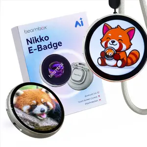 Beambox E-Badge Customizable Smart Digital Display Badge with IPS Touchscreen Bluetooth Photo GIF Upload 6 Hours Battery AI Images 360x360 Resolution for Self Expression & Fashion