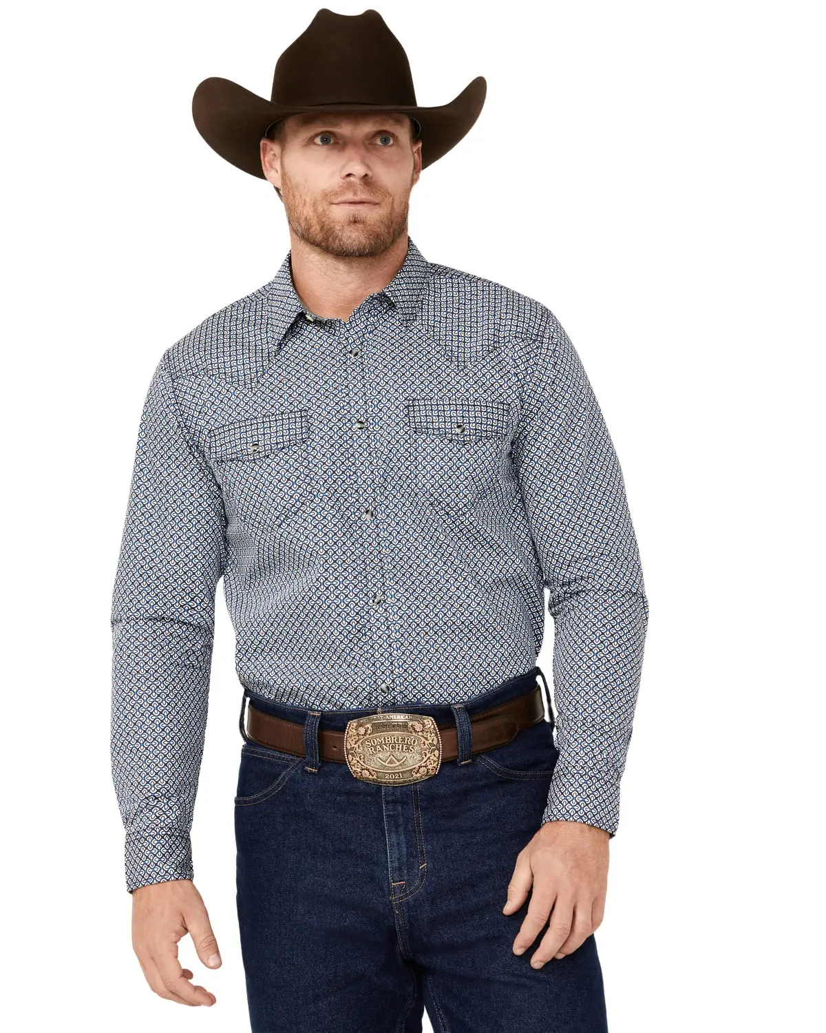 Cody James Men's Men'S Reride Geo Print Long Sleeve Snap Western Shirt - Cjho23w95-Nvy