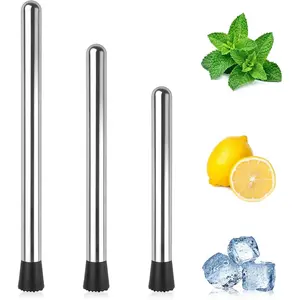 4 Pack 8" 10" 12" Stainless Steel Cocktail Muddler for Mojitos Fruit Lemon Drinks Party Lemonade Stand Supplies Bar Accessories
